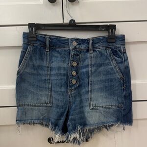 We The Free Button-Front Distressed Denim Shorts - Blue